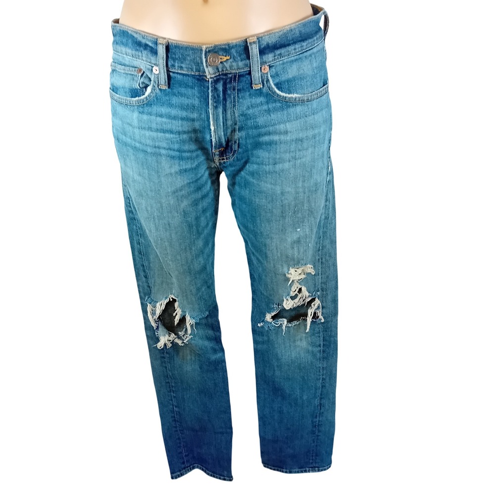 Men Lucky Brand 121 Slim Jeans Med Wash Distressed Ripped Denim Streetwear 30/32